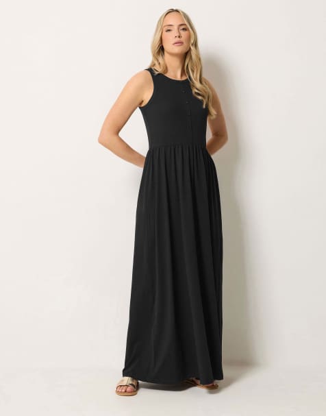 Long Tall Sally Button detail cotton maxi dress in black - view 1