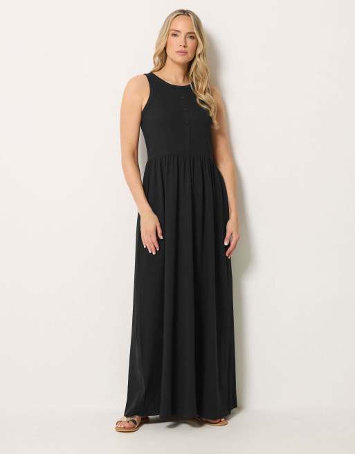 Long Tall Sally Button detail cotton maxi dress in black, 2 of 4