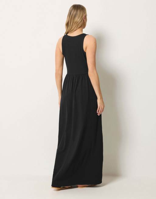 Long Tall Sally Button detail cotton maxi dress in black, 3 of 4