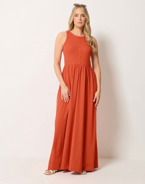Long Tall Sally Button detail cotton maxi dress in orange - view 1