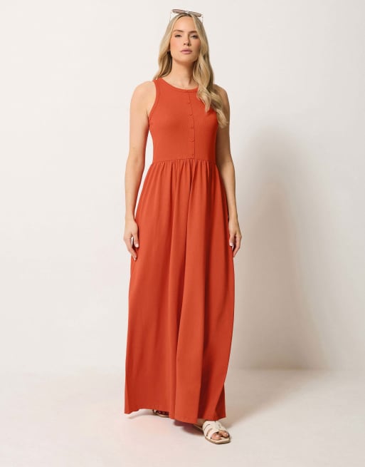 Long Tall Sally Button detail cotton maxi dress in orange, 2 of 4