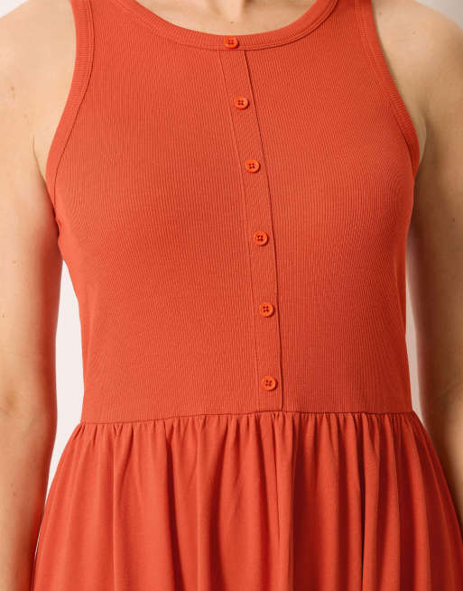 Long Tall Sally Button detail cotton maxi dress in orange, 4 of 4