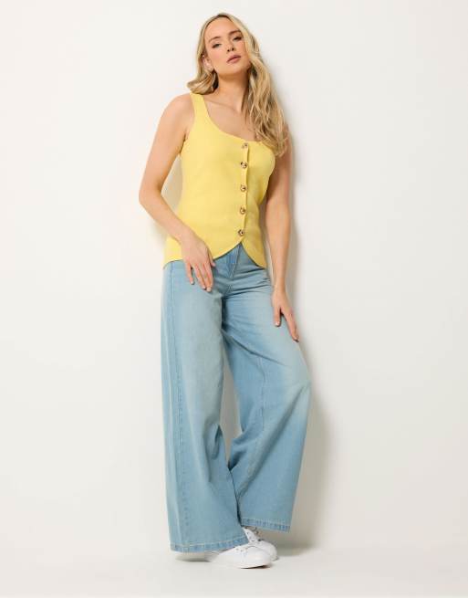 Long Tall Sally Button knitted vest top in yellow, 3 of 4