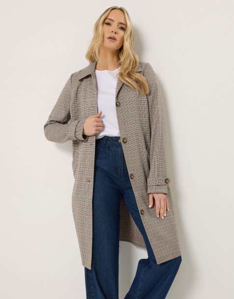 Long Tall Sally Check car coat in natural - view 1