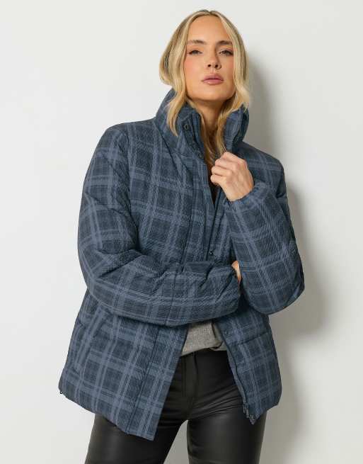 Long Tall Sally Check crinkle padded coat in blue, 2 of 4