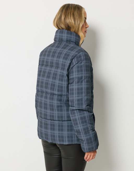 Long Tall Sally Check crinkle padded coat in blue, 4 of 4