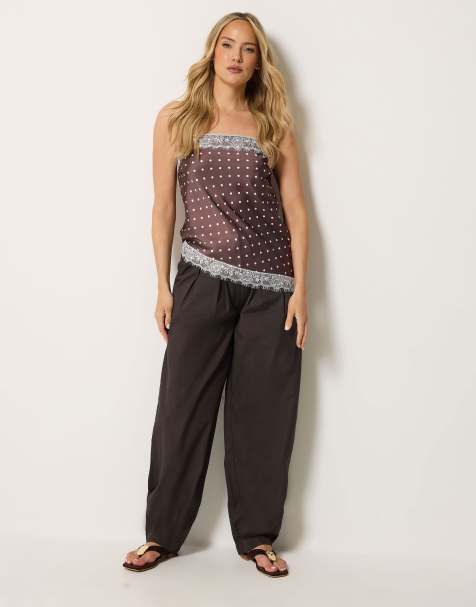 Long Tall Sally Cotton barrel leg trousers in brown - view 1