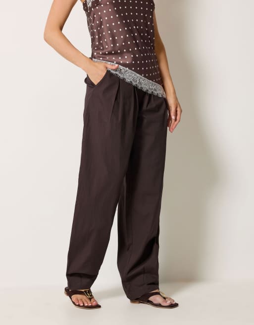 Long Tall Sally Cotton barrel leg trousers in brown, 2 of 4