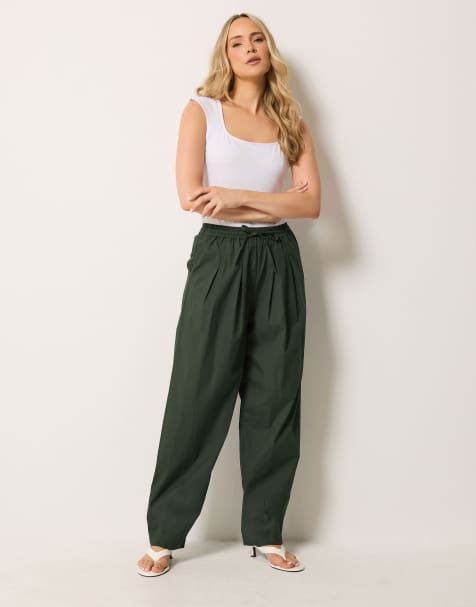 Long Tall Sally Cotton barrel leg trousers in green - view 1