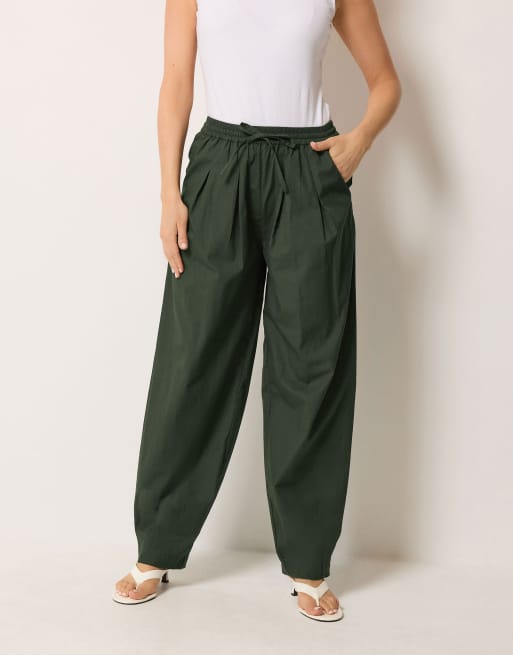 Long Tall Sally Cotton barrel leg trousers in green, 2 of 4