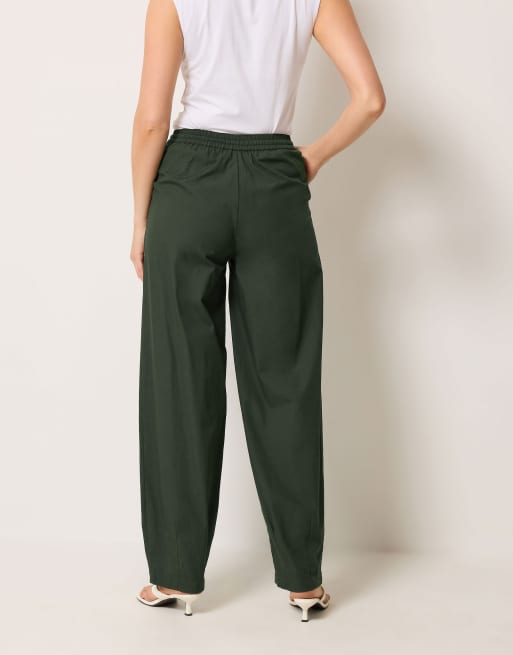Long Tall Sally Cotton barrel leg trousers in green, 3 of 4