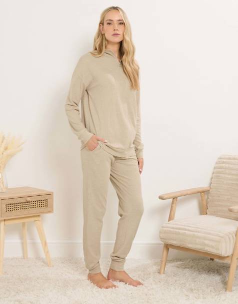 Long Tall Sally Cuffed waffle lounge trousers in natural - view 1