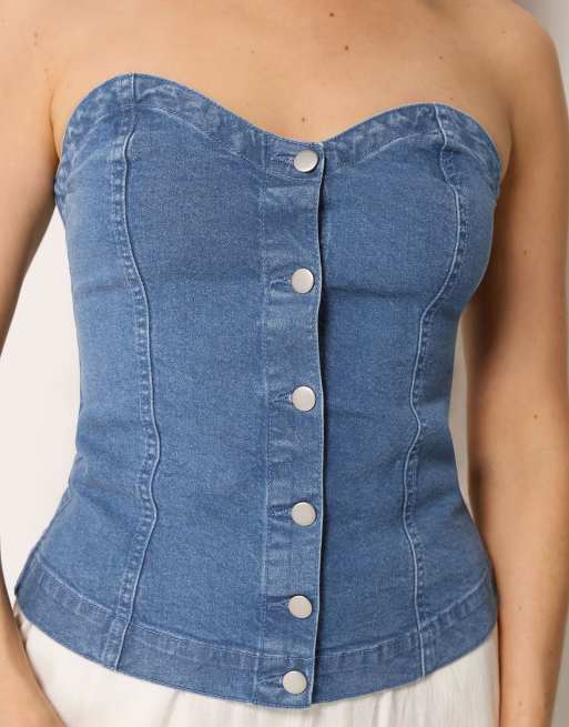 Long Tall Sally Denim bandeau top in blue, 2 of 4