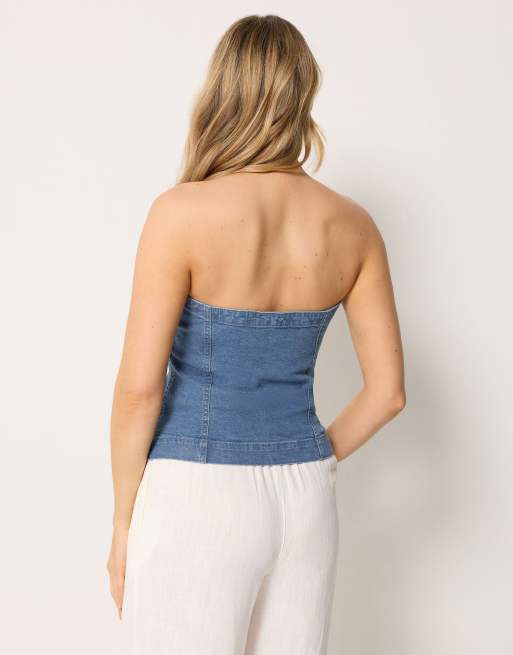 Long Tall Sally Denim bandeau top in blue, 4 of 4