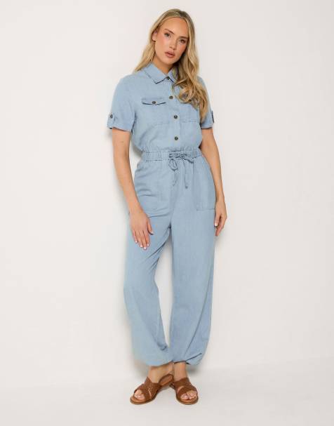 Long Tall Sally Denim elasticated jumpsuit in blue - view 1