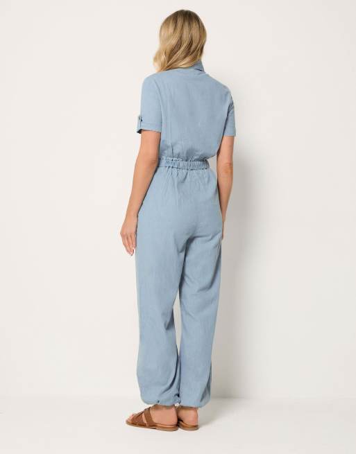 Long Tall Sally Denim elasticated jumpsuit in blue, 2 of 4