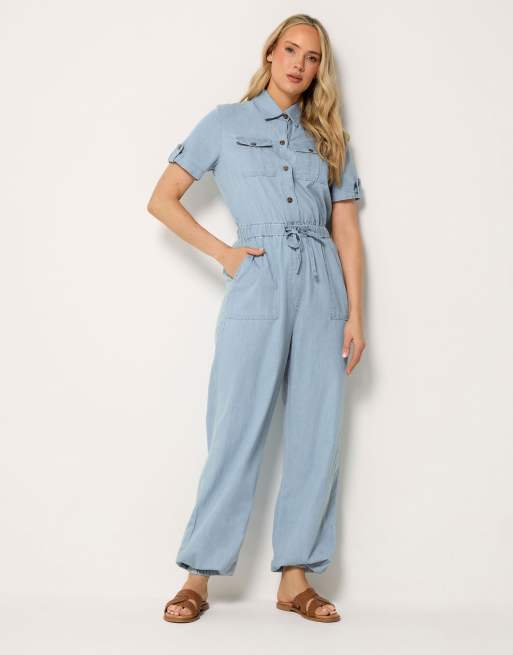 Long Tall Sally Denim elasticated jumpsuit in blue, 3 of 4