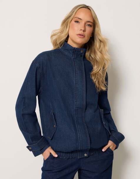 Long Tall Sally Denim funnel neck bomber jacket in blue - view 1