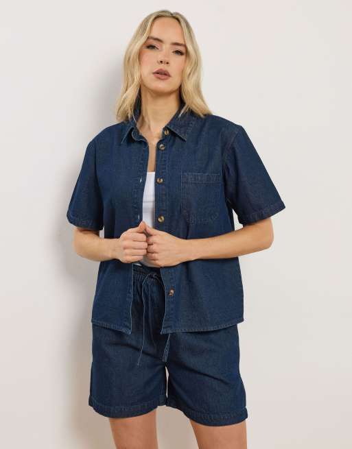 Long Tall Sally Denim short sleeve shirt in blue, 2 of 4