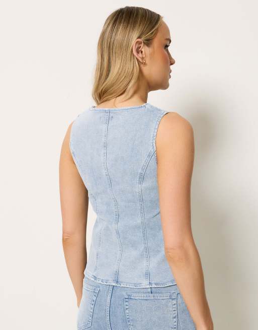Long Tall Sally Denim waistcoat in blue, 3 of 4