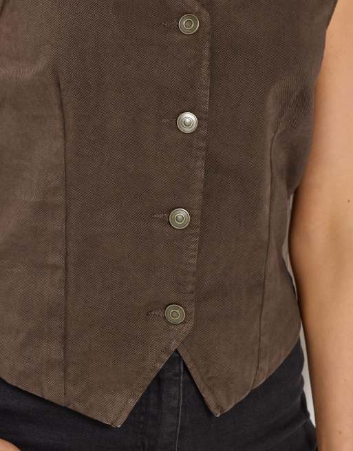 Long Tall Sally Denim waistcoat in brown, 3 of 4
