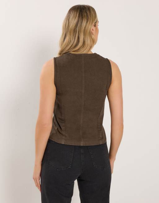 Long Tall Sally Denim waistcoat in brown, 4 of 4