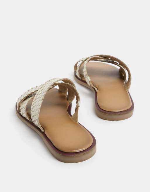 Long Tall Sally Faux leather woven mule sandals in standard fit in white, 4 of 4