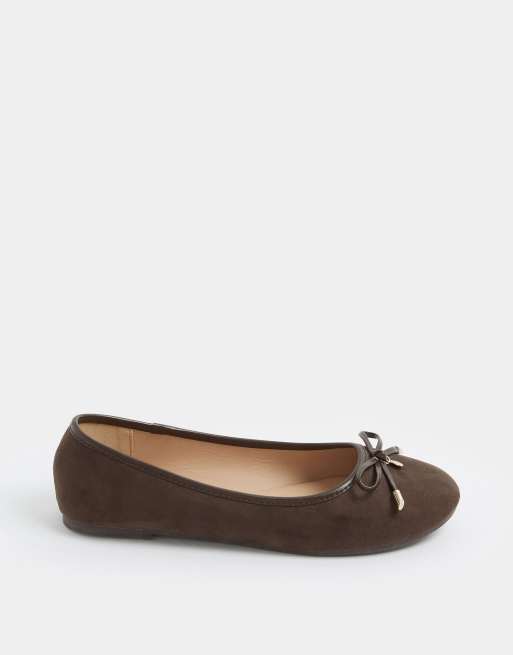 Long Tall Sally Faux suede ballerina pumps in brown, 2 of 4