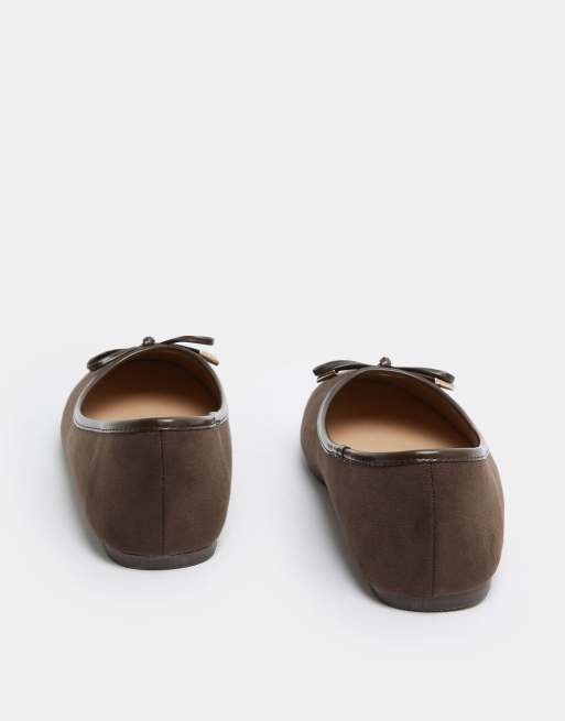 Long Tall Sally Faux suede ballerina pumps in brown, 3 of 4