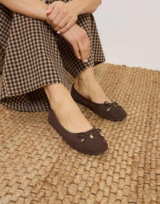 Long Tall Sally Faux suede ballerina pumps in brown, 4 of 4