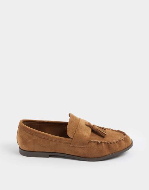 Long Tall Sally Faux suede tassel loafers in brown, 2 of 4