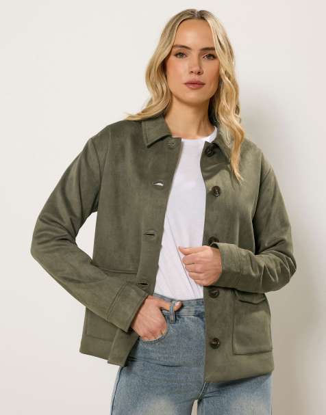 Long Tall Sally Faux suede trucker jacket in green - view 1