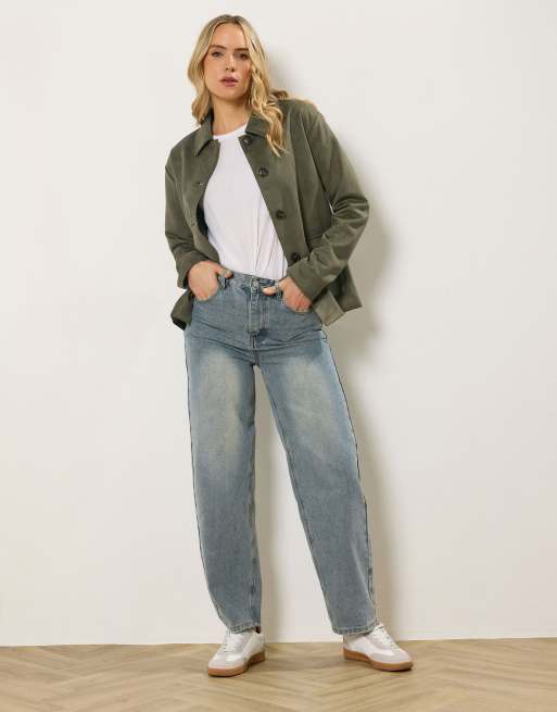 Long Tall Sally Faux suede trucker jacket in green, 2 of 4