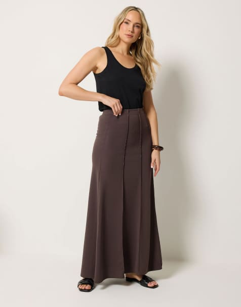 Long Tall Sally Flare seam maxi skirt in brown - view 1