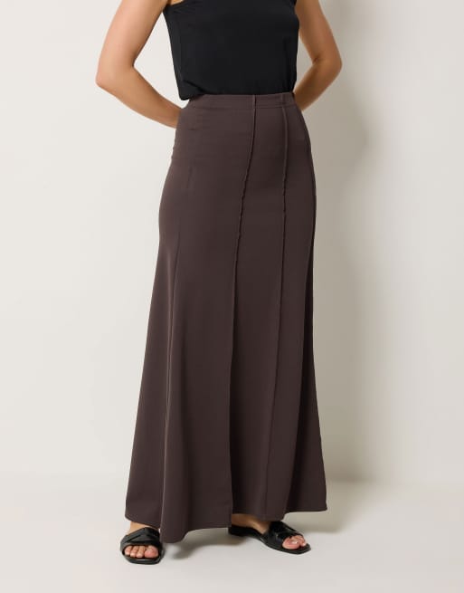 Long Tall Sally Flare seam maxi skirt in brown, 2 of 4