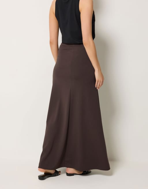 Long Tall Sally Flare seam maxi skirt in brown, 3 of 4