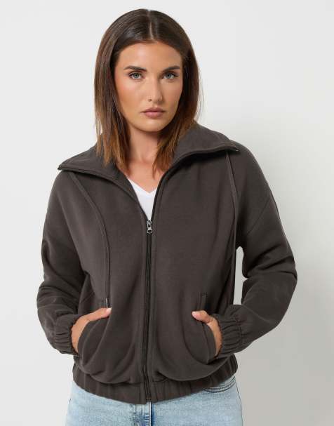 Long Tall Sally Funnel neck zip through sweatshirt in brown - view 1