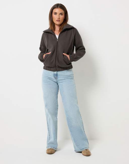 Long Tall Sally Funnel neck zip through sweatshirt in brown, 3 of 4