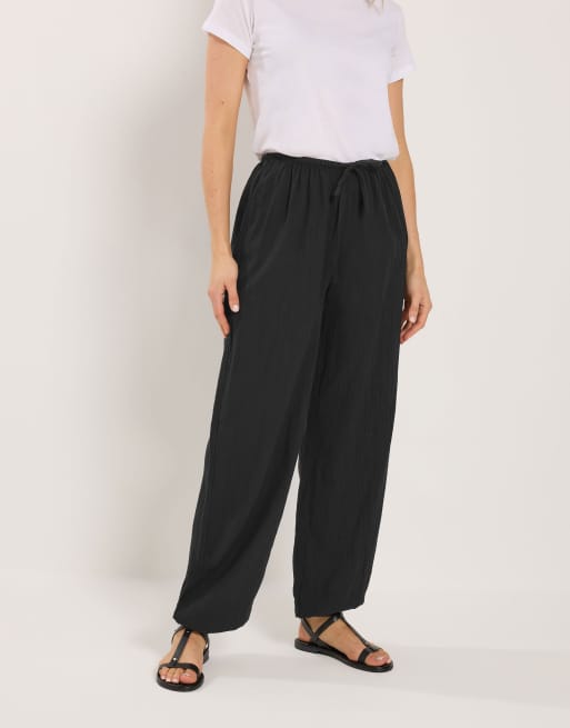 Long Tall Sally Gathered hem textured trousers in black, 2 of 4