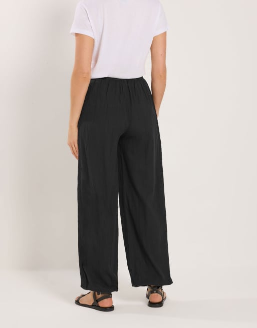 Long Tall Sally Gathered hem textured trousers in black, 3 of 4