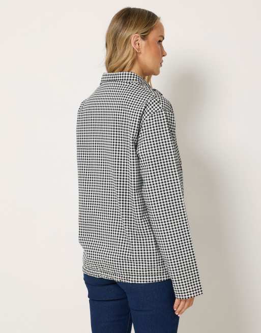 Long Tall Sally Gingham funnel neck jacket in black, 3 of 4