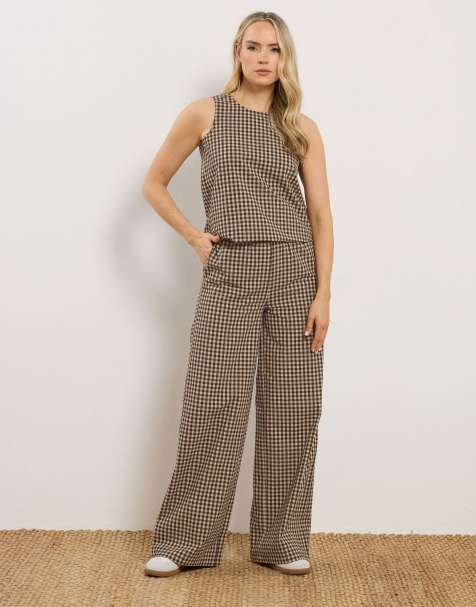 Long Tall Sally Gingham wide leg trousers in natural - view 1