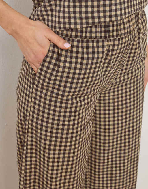 Long Tall Sally Gingham wide leg trousers in natural, 4 of 4