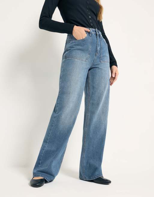 Long Tall Sally High waisted wide leg jeans in blue, 2 of 4