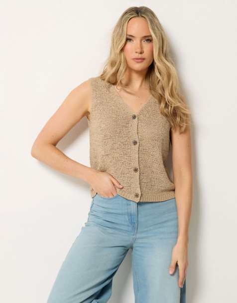 Long Tall Sally Knitted vest top in natural - view 1