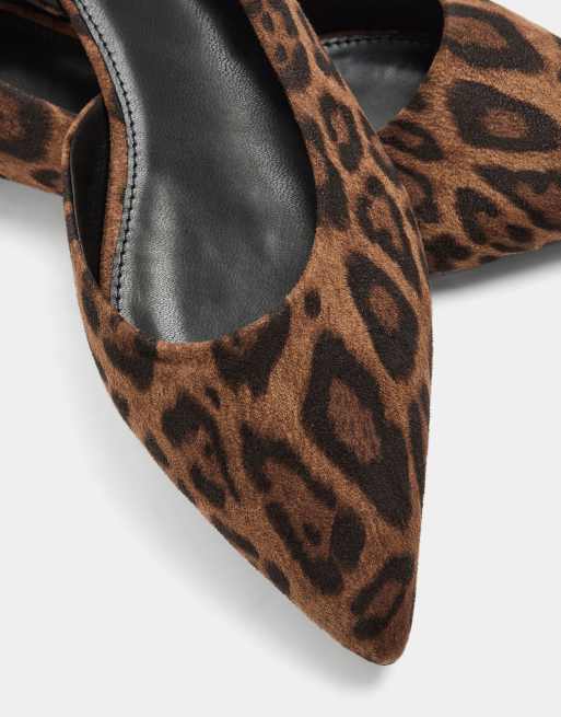 Long Tall Sally Leopard pointed ballerina pumps in brown, 4 of 4