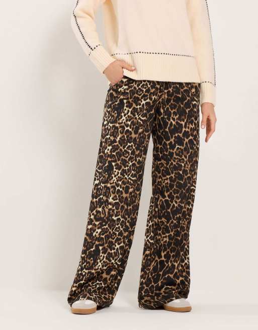 Long Tall Sally Leopard wide leg trousers in brown, 2 of 4