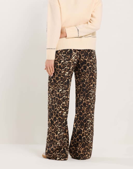 Long Tall Sally Leopard wide leg trousers in brown, 3 of 4