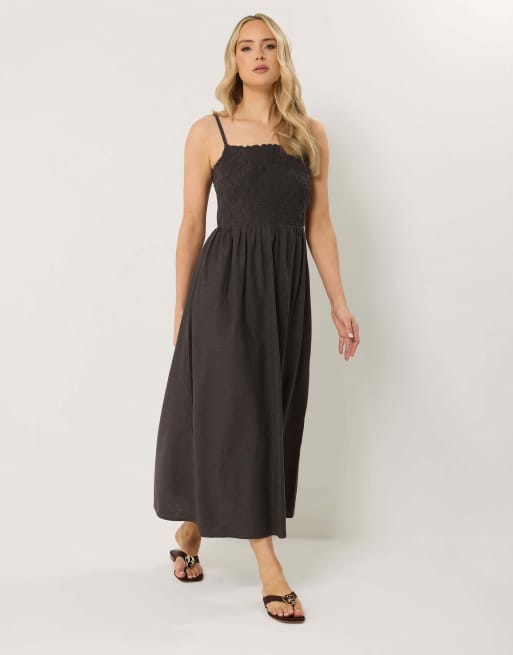 Long Tall Sally Linen embroidered midi dress in brown, 2 of 4