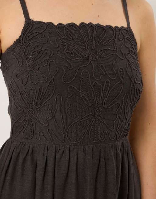 Long Tall Sally Linen embroidered midi dress in brown, 4 of 4